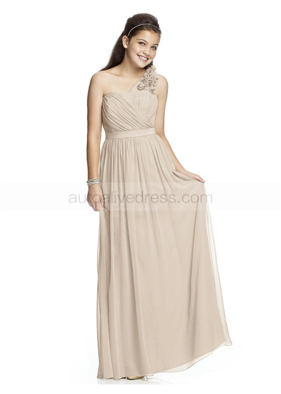 One Shoulder Champagne Chiffon Beach Junior Bridesmaid Dress